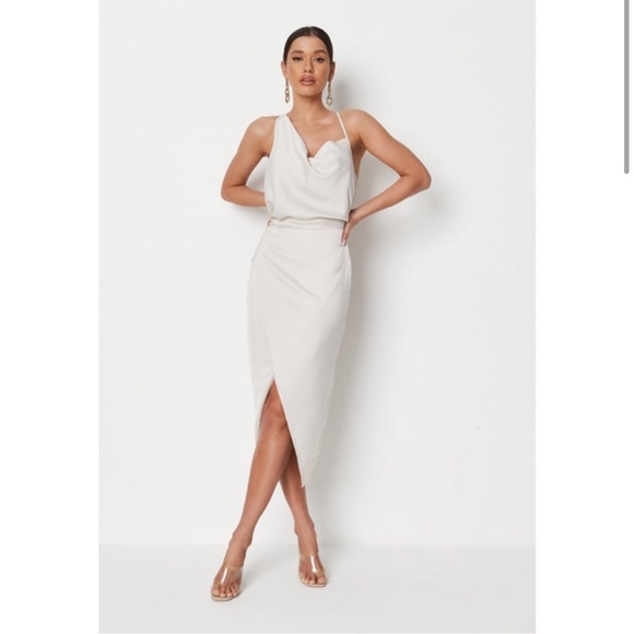 [Missguided] NWT Satin Asymmetrical Drape Midi Dress - Picture 1 of 7